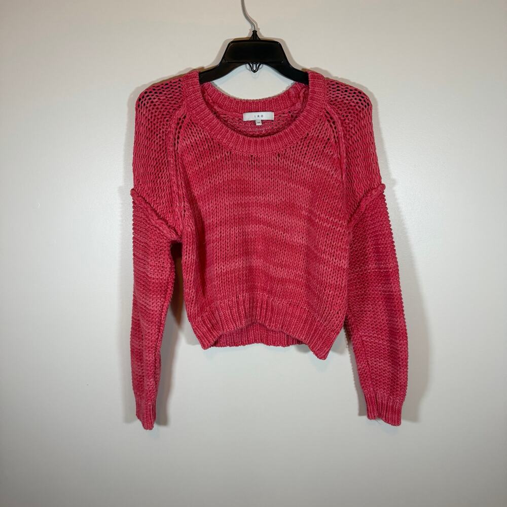 IRO Yola Fuchsia Pink Open Knit Marled Cotton Cropped Scoop Neck Sweater Women M
